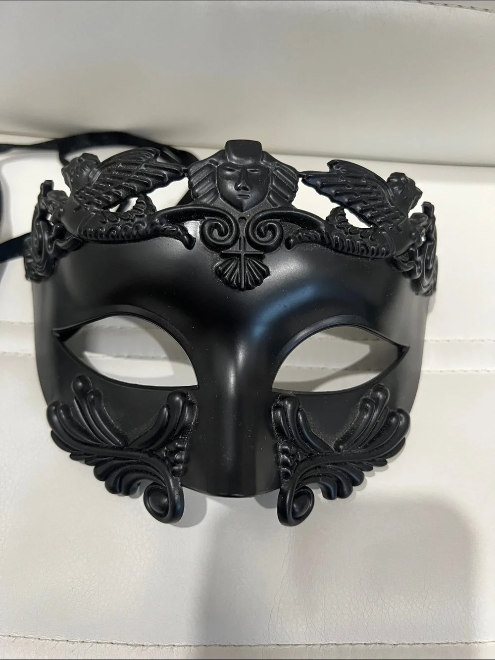 Black Decorative Venetian Masquerade Mask with Satin Ribbon Tie